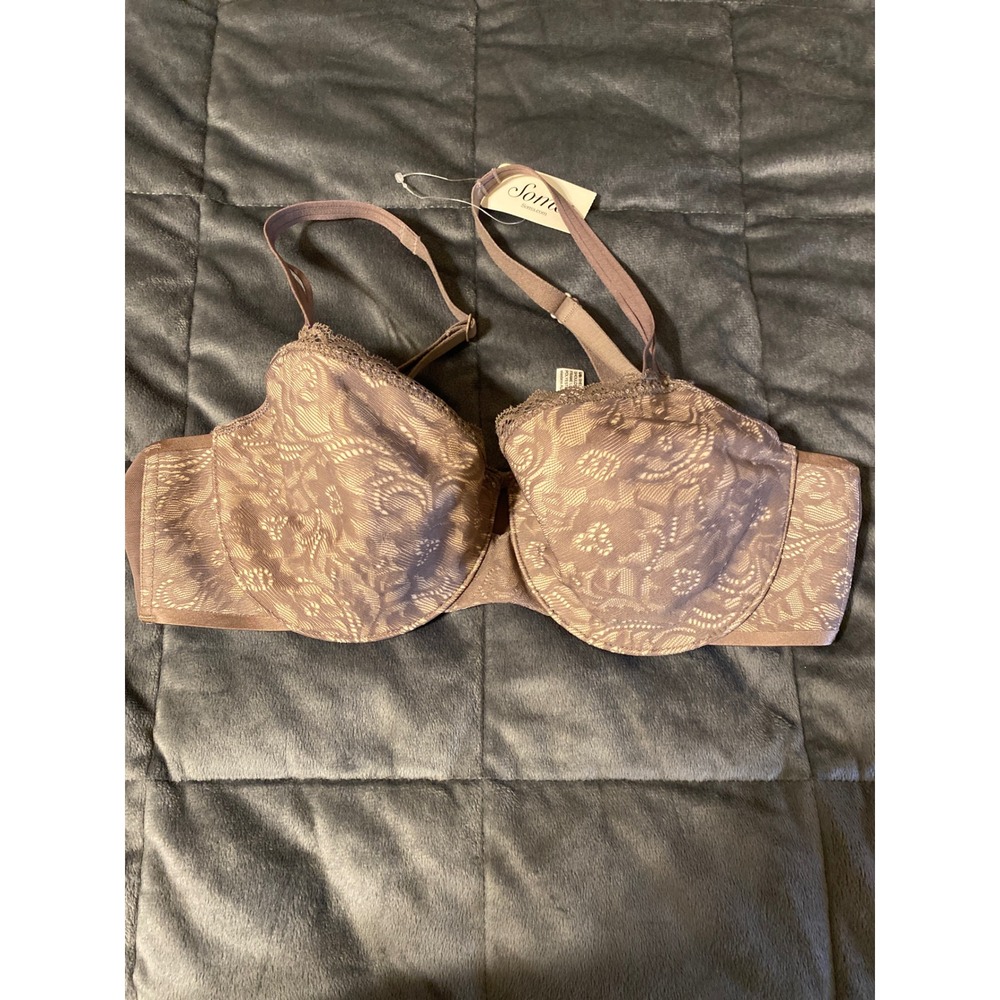 Soma Enticing Lift Balconet Taupe Lace Underwire 34C Floral Padded Strappy 0306